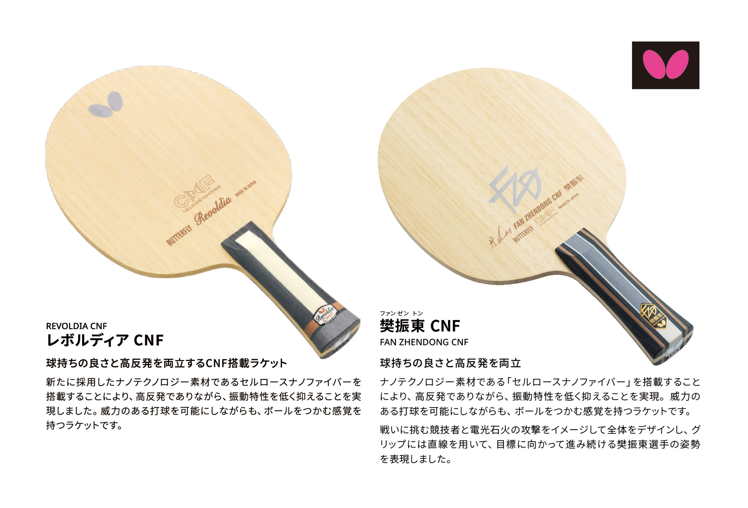 CNF成形体ELLEX-Mを搭載した高性能卓球ラケット画像